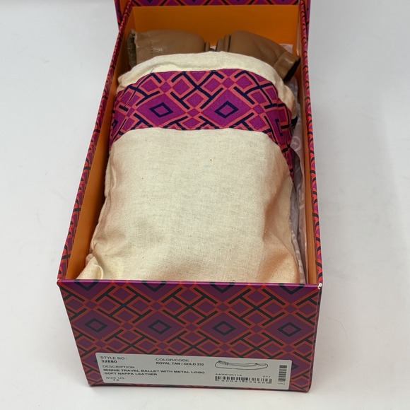 Tory Burch Minnie Travel Ballet Flat Royal Tan Gold Size 7.5 - Picture 11 of 12